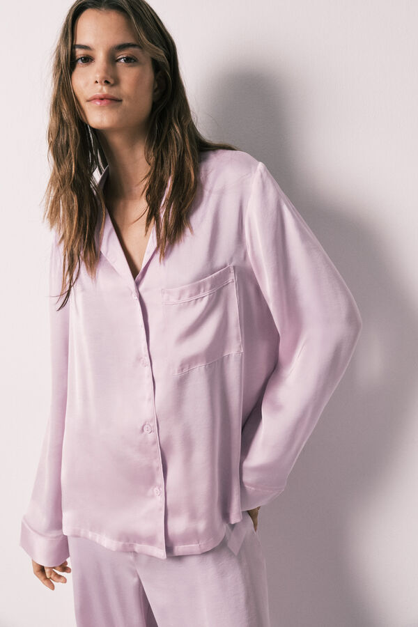 Women'secret Pijama camisero largo sat&eacute;n lila morado/lila