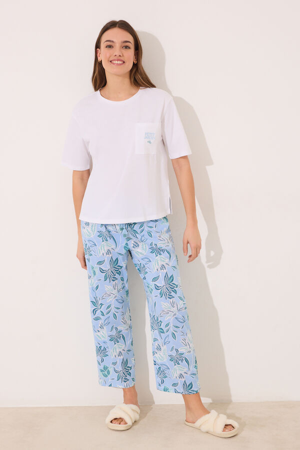 Women'secret Pijama Capri 100% algod&oacute;n estampado flores marfil
