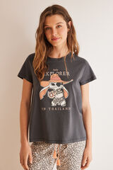 Women'secret Pijama largo 100% algod&oacute;n gris Stitch gris