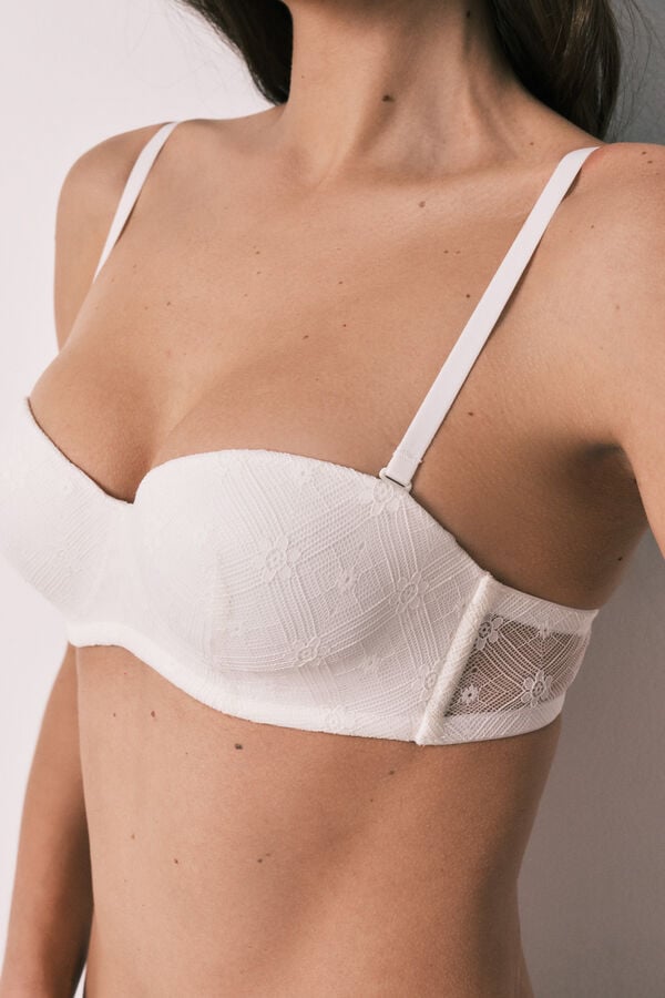 Women'secret Soutien sem al&ccedil;as com enchimento em renda branco bege