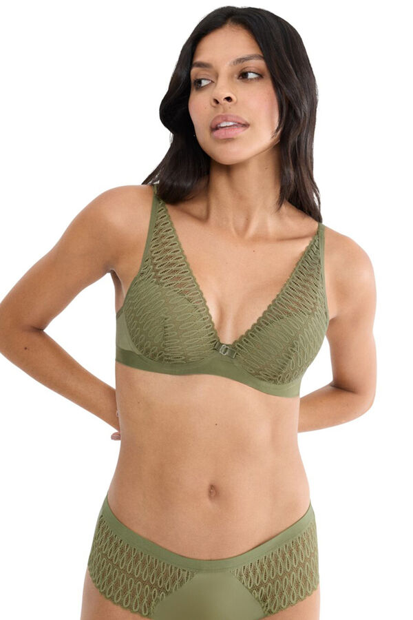 Triumph Soutien decote profundo em renda estampada verde
