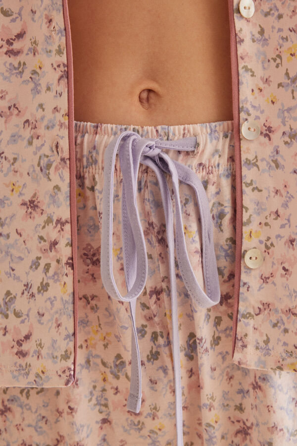 Women'secret Pijama camisero 100% algod&oacute;n flores rosa