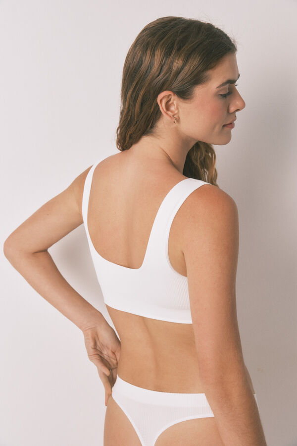 Women'secret LOVELY top branco canelado sem costura bege