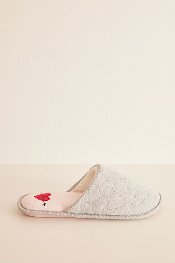 Women'secret Chinelos de quarto casa cinzentos cora&ccedil;&atilde;o cinzento