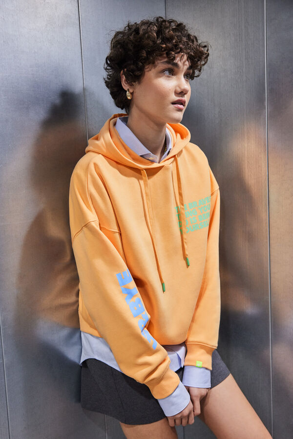 HI&BYE Sudadera capucha felpa naranja logo naranja