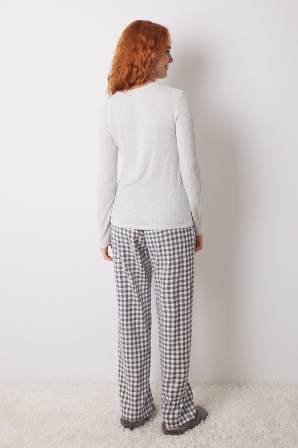 Women'secret Pijama longo xadrez cinza bege
