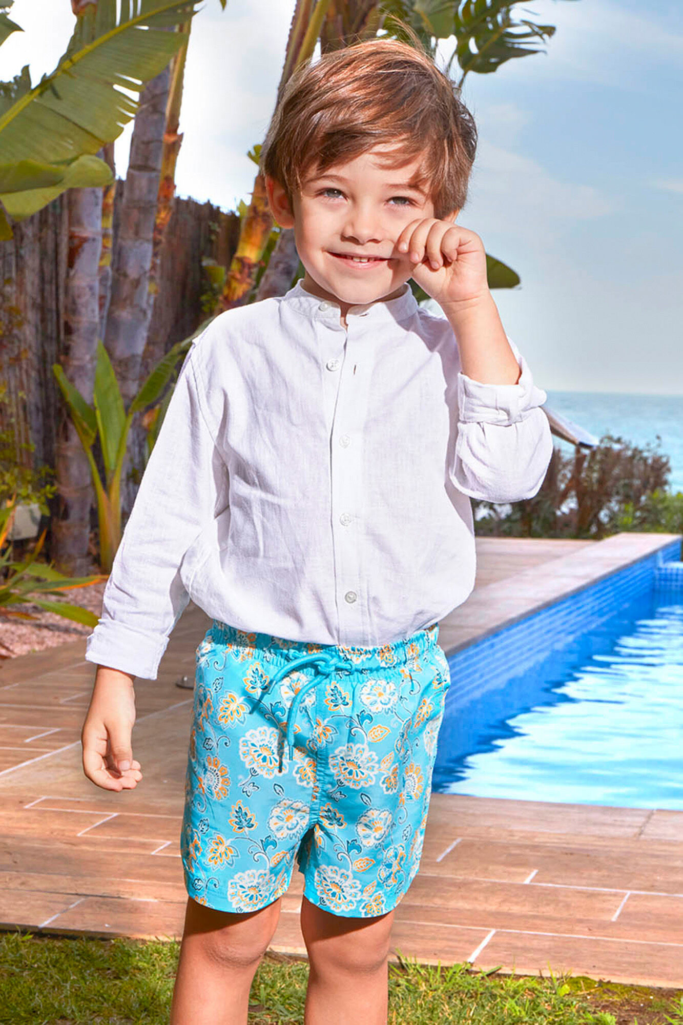 Gocco Ba&ntilde;ador estampado flores azul claro