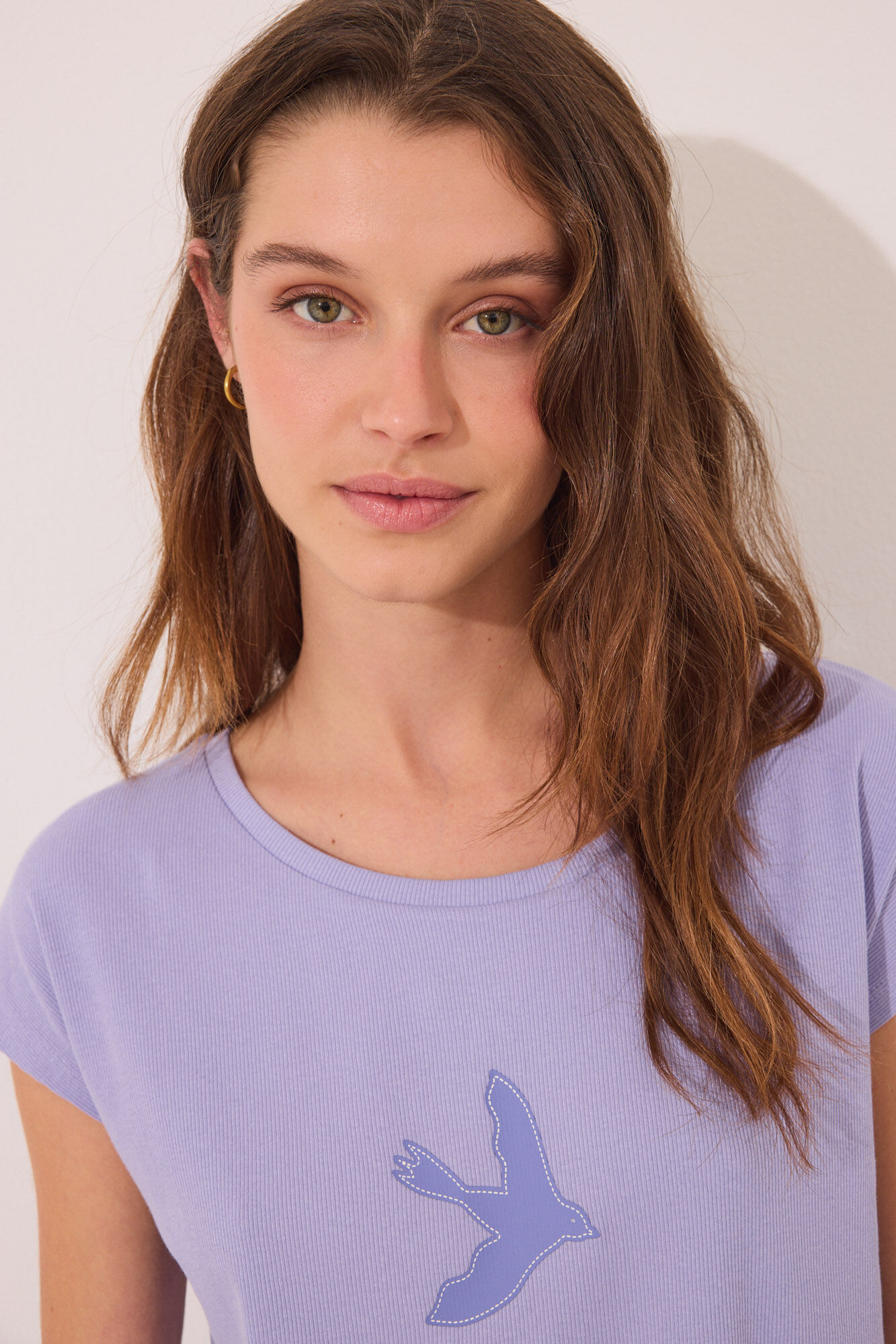 Women'secret Pijama lounge de algod&atilde;o riscas lil&aacute;s