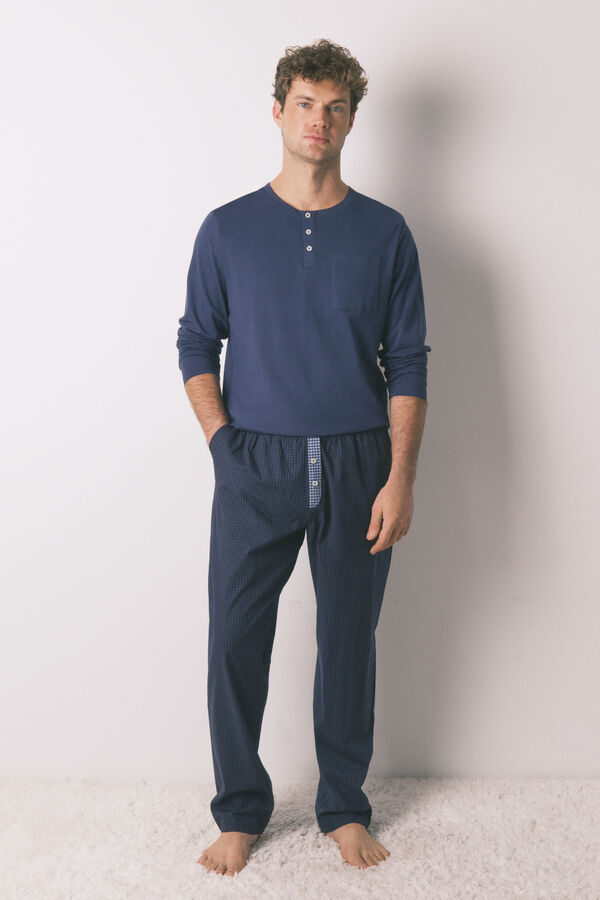 Women'secret Pijama largo hombre 100% algod&oacute;n azul cuadros azul