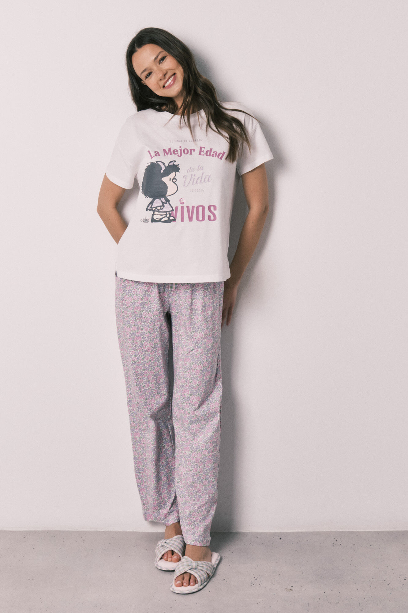 Women'secret Pijama comprido em algod&atilde;o Mafalda floreado