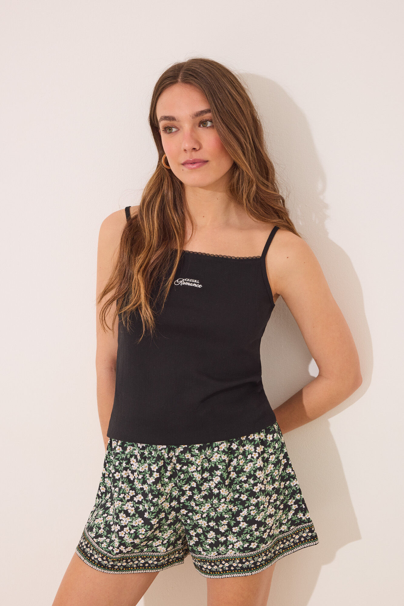 Women'secret Pijama corto algod&oacute;n pointelle negro