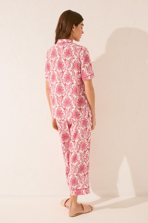 Women'secret Pijama camisero Capri estampado hojas burdeos