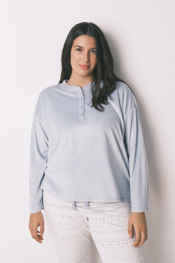 Women'secret Pijama largo polar suave cenefas azul  azul