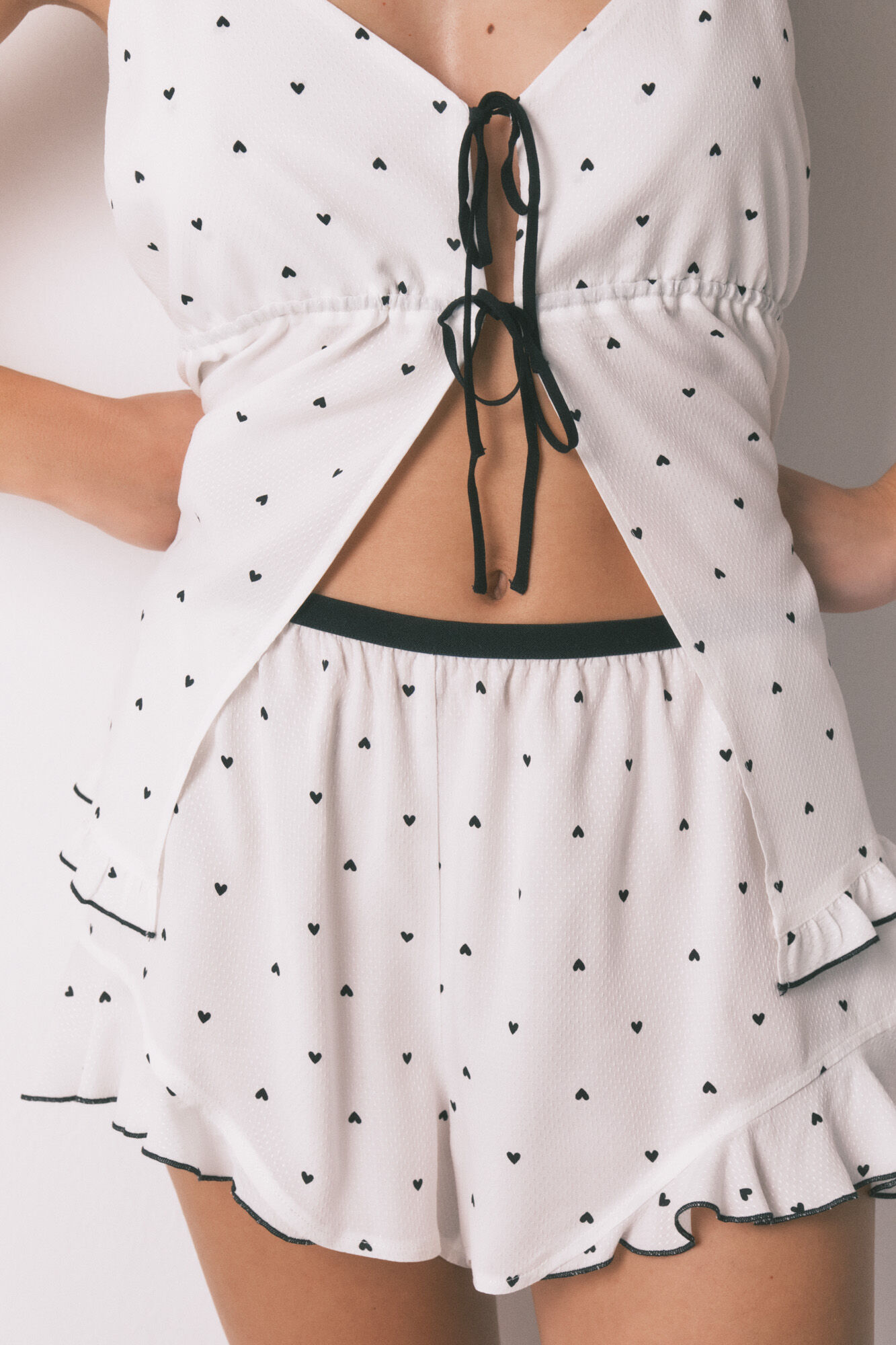 Women'secret Pijama corto tirantes blanco estampado corazones