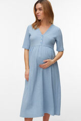Mamalicious Vestido midi maternity decote em bico azul