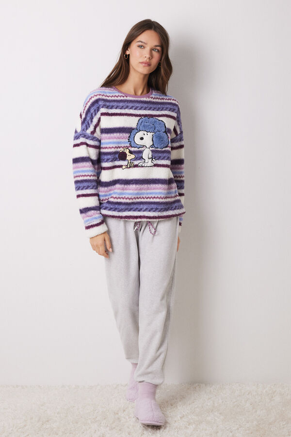 Women'secret Pijama largo terciopelo rayas Snoopy estampado