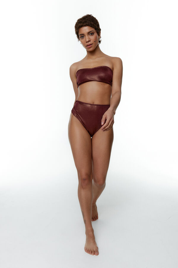 Black Limba Braga bikini brasile&ntilde;a de tiro alto efecto brillo Patty Copper marr&oacute;n