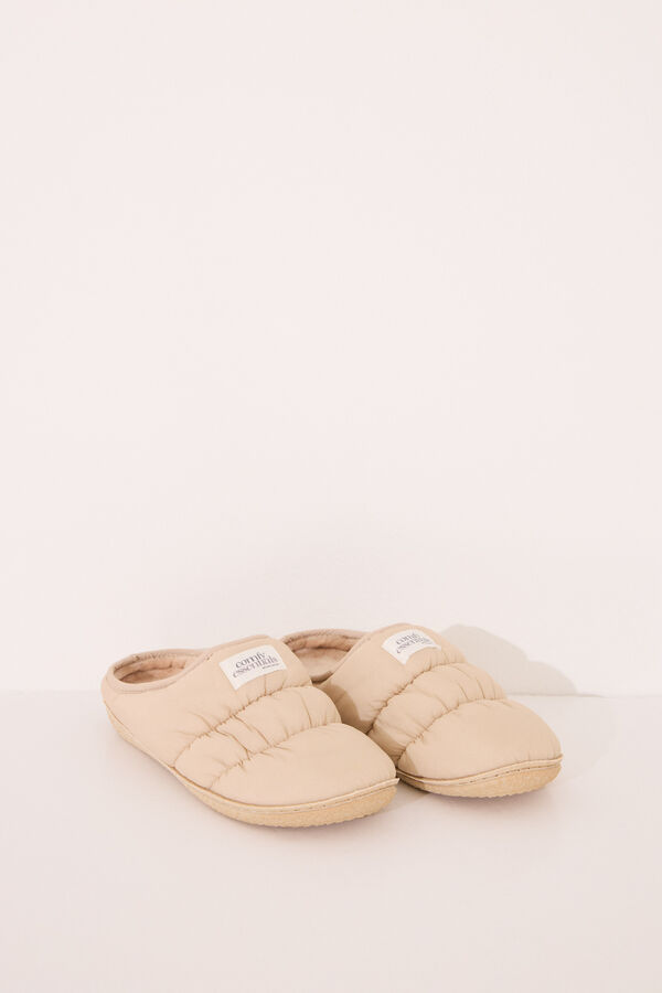 Women'secret Zapatillas casa nylon acolchado beige nude