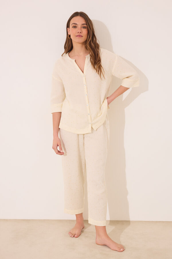 Women'secret Pijama camisero muselina 100% algodón blanco marfil