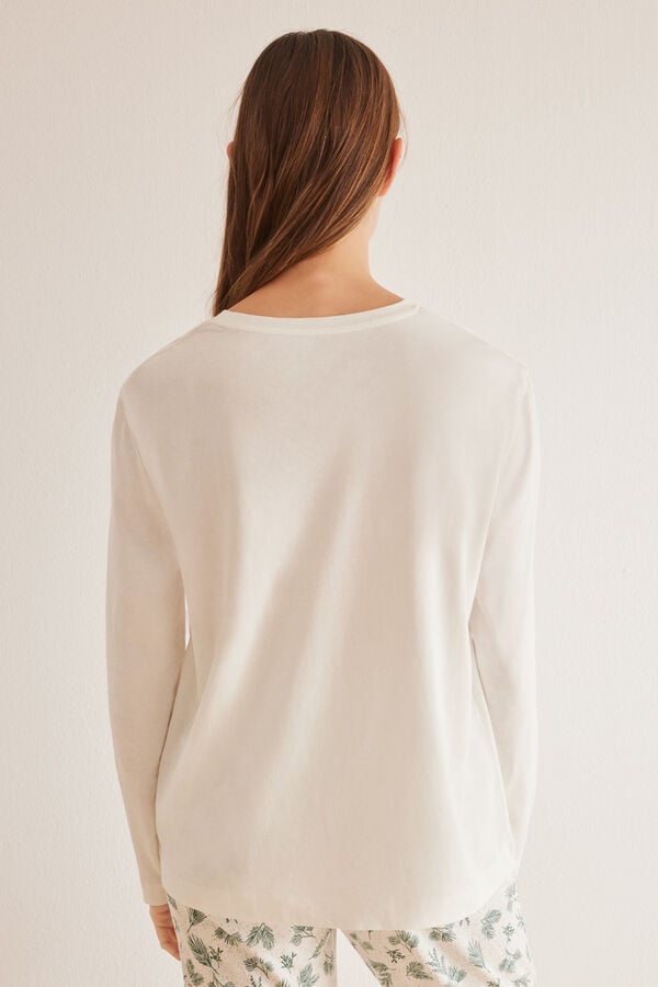 Womensecret Camiseta manga larga 100% algodón beige marfil