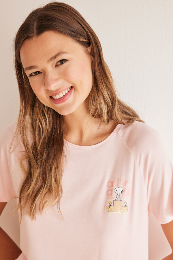 Women'secret Pijama corto soft touch rosa Snoopy rosa