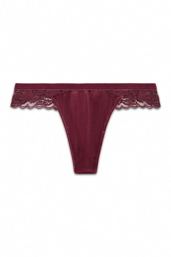 Women'secret Tanga encaje y terciopelo burdeos burdeos