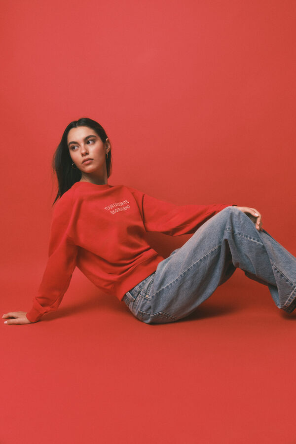 HI&BYE Sweatshirt curta lisa em felpa de algod&atilde;o vermelha vermelho