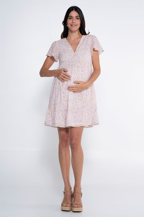 Ohma! Vestido de amamenta&ccedil;&atilde;o estampado com bot&otilde;es branco