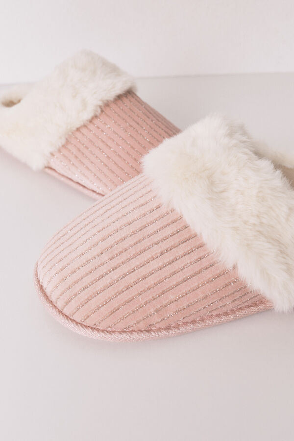 Women'secret Chinelos de quarto de lurex rosa caneladas rosa