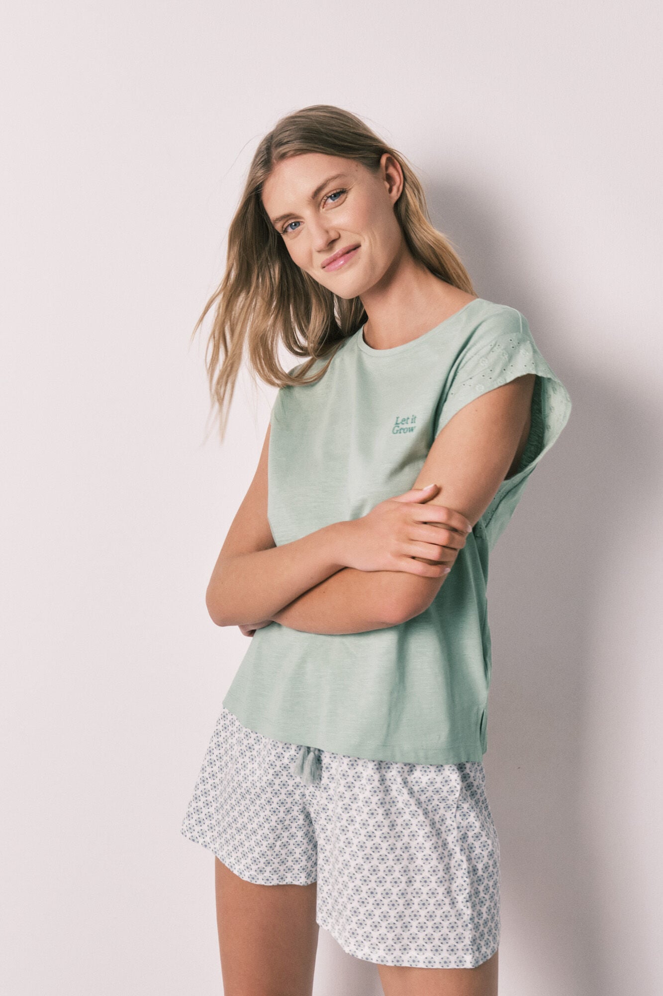 Women'secret Pijama curto em algod&atilde;o estampado verde