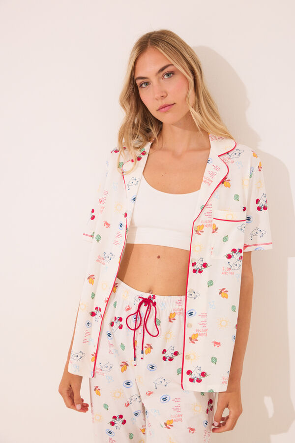 Women'secret Pijama camiseiro 100% algod&atilde;o branco bege