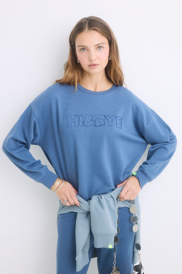 HI&BYE Sweatshirt de pel&uacute;cia de algod&atilde;o azul azul