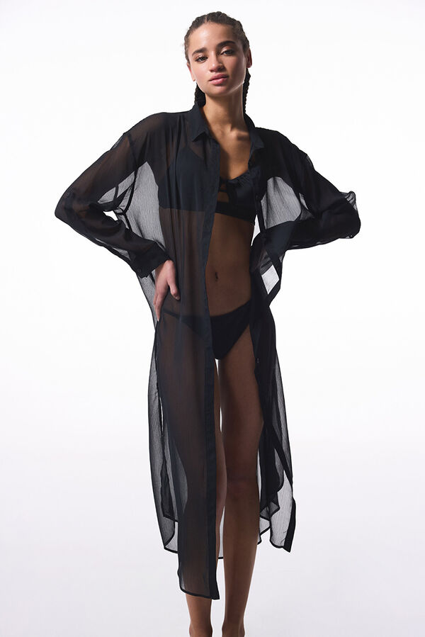 Penti Vestido camisero largo playa negro negro