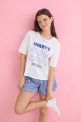 HI&BYE Pijama corto 100% algod&oacute;n azul marfil