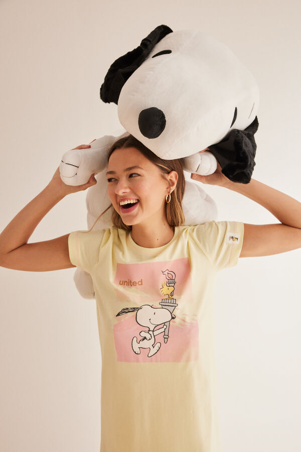 Women'secret Camis&oacute;n midi algod&oacute;n amarillo Snoopy estampado