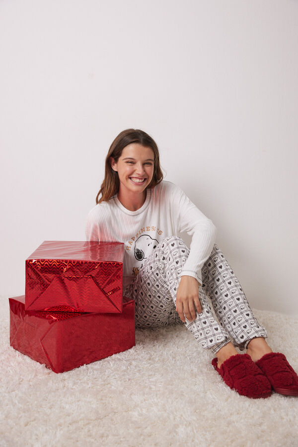 Women'secret Pijama largo s&uacute;per soft Snoopy marfil