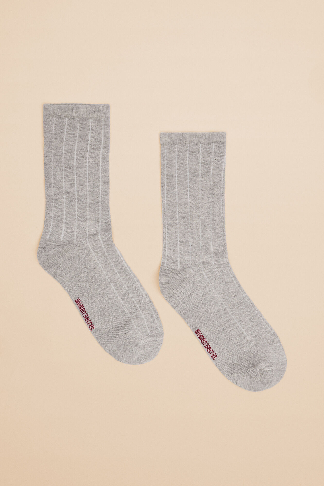 Women'secret Meias m&eacute;dias de algod&atilde;o com textura em cinzento