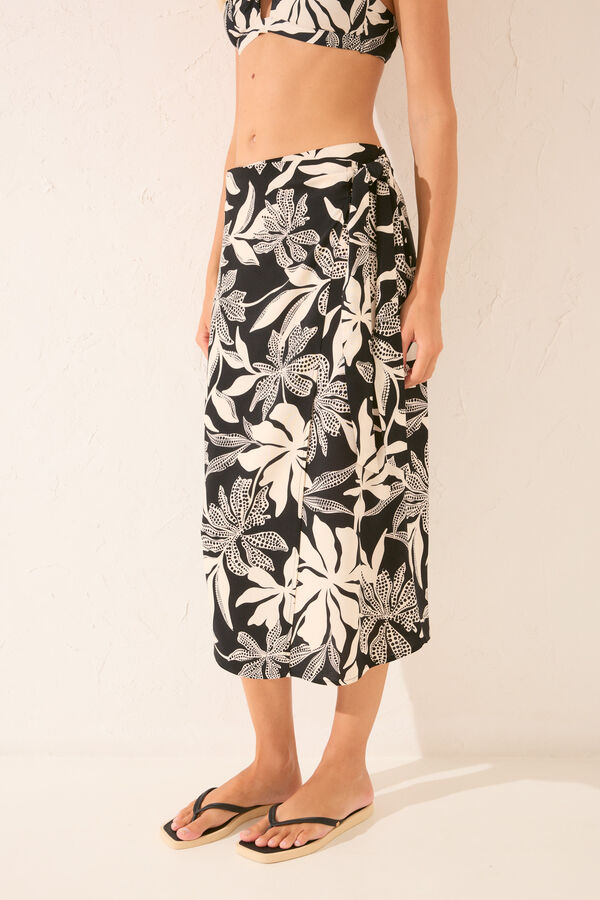 Women'secret Pareo midi estampado flores negro