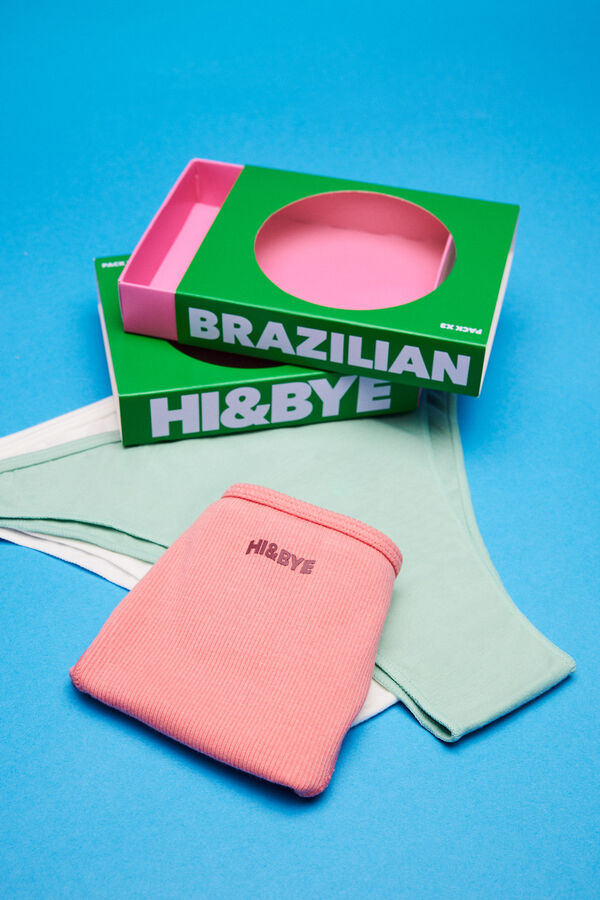Womensecret Pack 3 braguitas brasileñas multicolor: rosa, verde, blanco 
