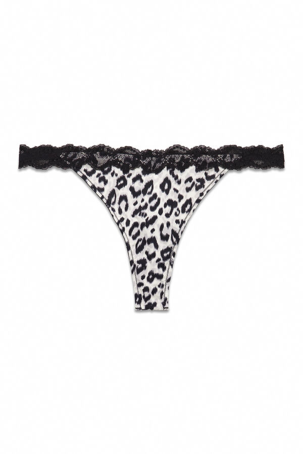 Women'secret Tanga animal print encaje negro estampado
