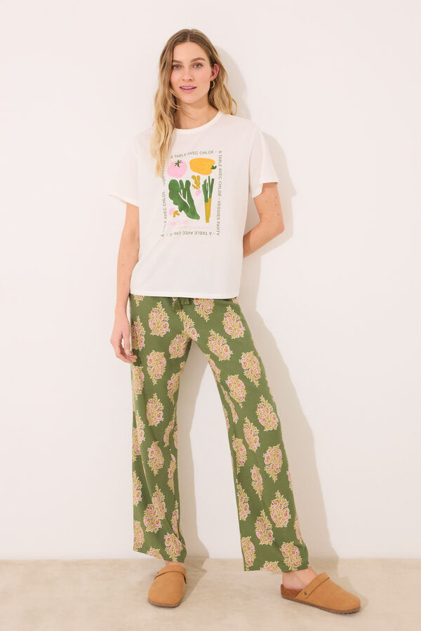 Women'secret Calça longa de viscose floral verde