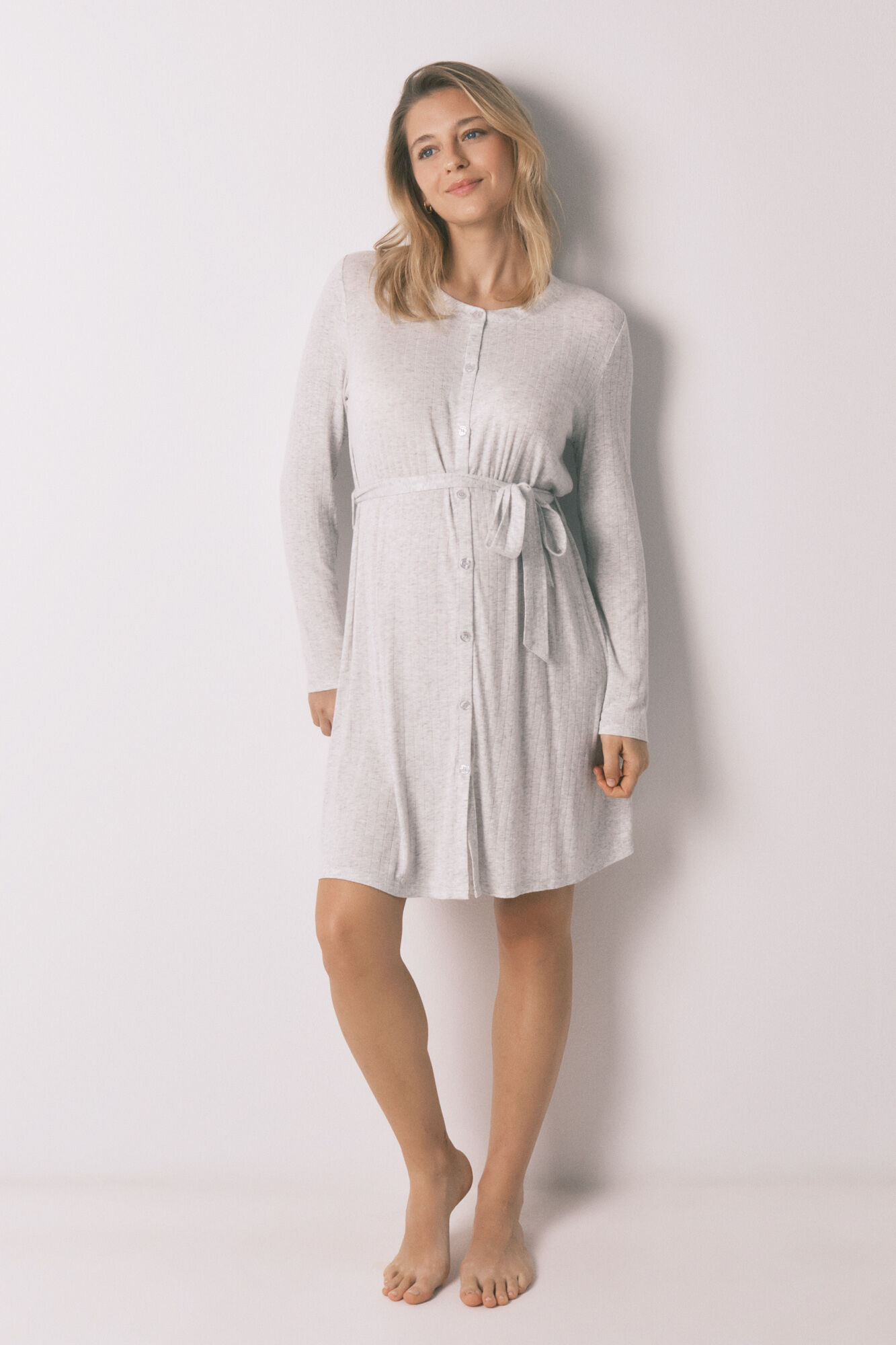Women'secret Camisa de dormir curta "maternity" canelada extra suave cinza