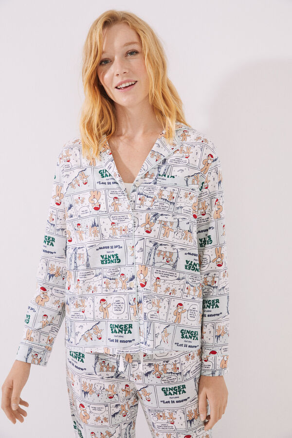 Womensecret Pijama camiseiro 100% algodão Santa de Natal verde