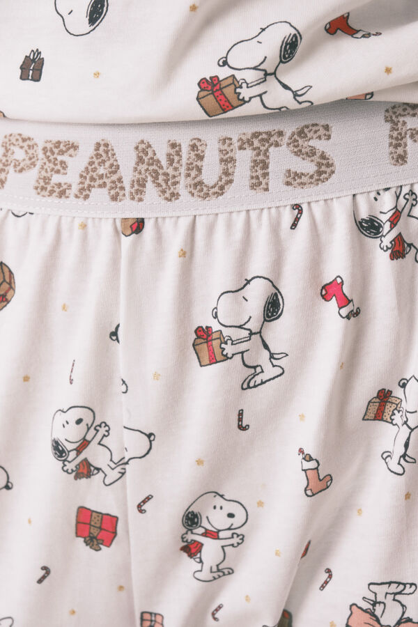Women'secret Pijama largo 100% algod&oacute;n blanco Snoopy marfil