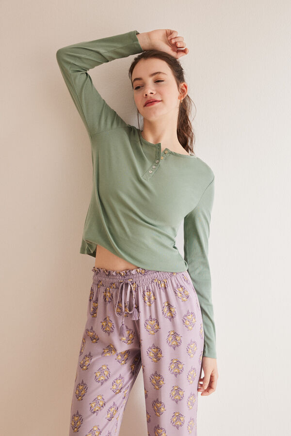 Women'secret T-shirt decote tipo padeiro manga comprida verde 100% algod&atilde;o verde