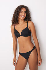 Women'secret Tanga microfibra y encaje negro negro