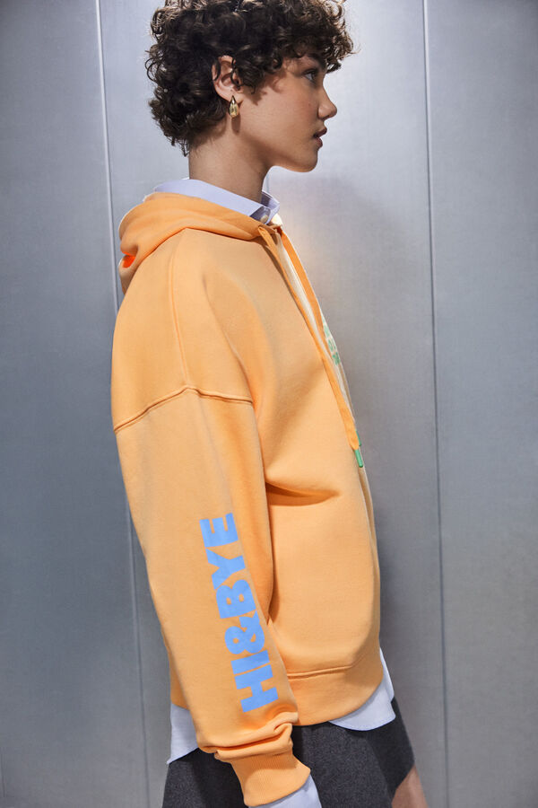 HI&BYE Sudadera capucha felpa naranja logo naranja