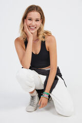 HI&BYE Crop top decote V sem costuras branco preto