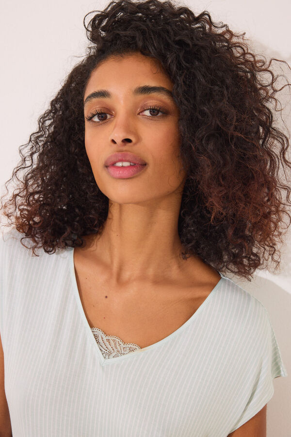 Women'secret Camisa de dormir midi de viscose verde riscas verde