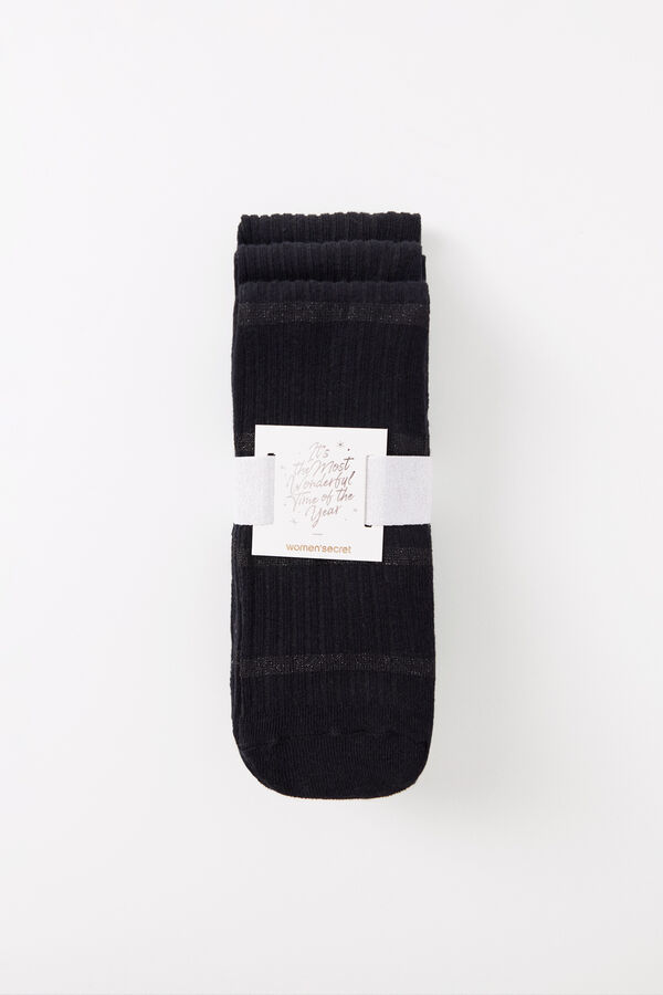 Women'secret Pack 3 calcetines altos negros lurex negro